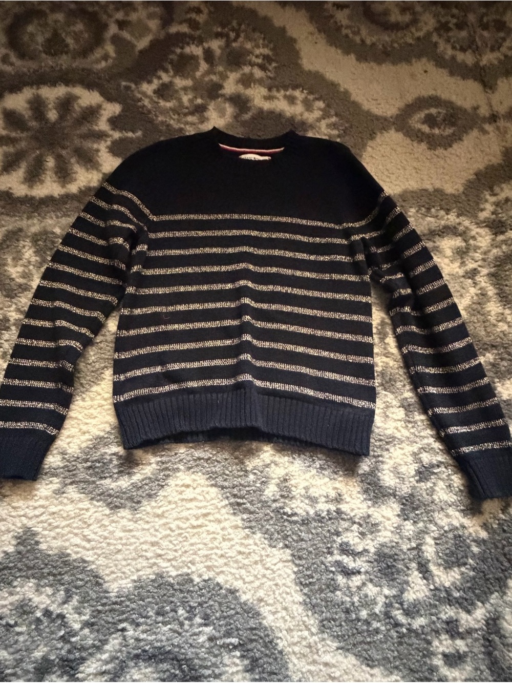 Tommy Hilfiger Navy Blue Striped Sweater with Metallic Threads
